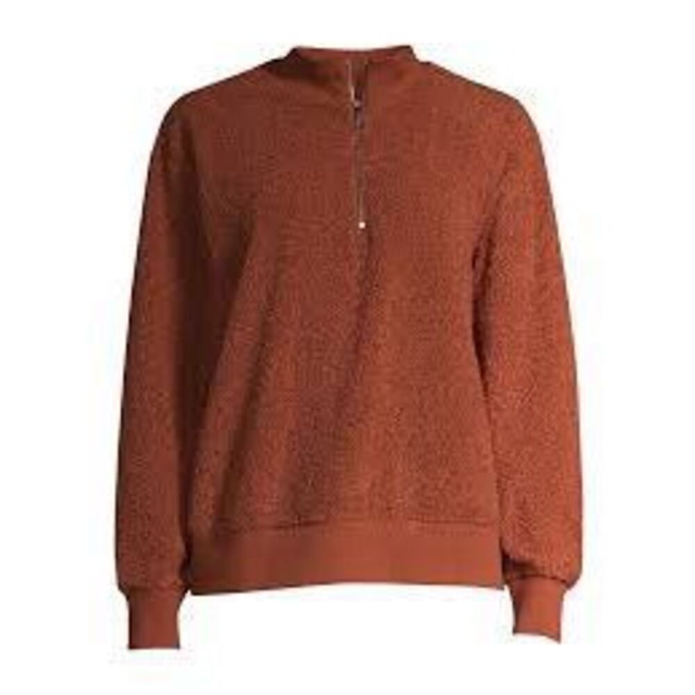 Time & Tru Women's XXXL Half Zip Sherpa Fleece Pullover Brown Fall Staple Cozy